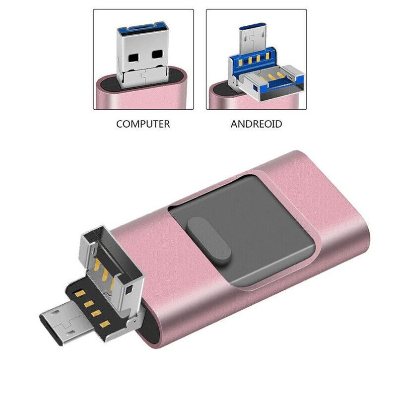USB 3.0 Portable Flash Drive for Iphone & Type-C & Android &PC, 4 In-1 Memory Stick Thumb Drive Photo Stick Pen Drive Memoria Portátil, 64GB/128GB/256GB/512GB/1TB External Data Storage