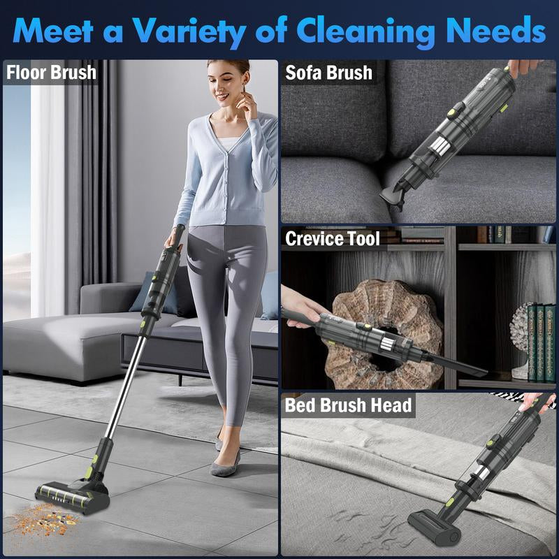 Carevac+ Cordless Stick Vacuum, 2 X 2500Mah Batteries for 60 Mins Runtime, 20Kpa Brushless Motor, Wall-Mount & Direct Charging, Lightweight 2.16Lbs for Carpets Hard Floors and Pet Hair