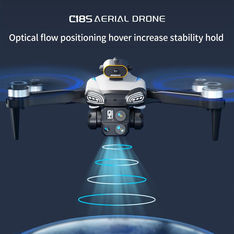 Aerial Drone 2025 C18S Pro with 4K UHD EIS Camera GPS 5G Wifi FPV Brushless Motors Optical Flow Smart Obstacle Avoidance Auto Return 360° Stunt Roll Dual Batteries