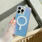 Foreign Heart Holographic Iridescent Rainbow Phone Case for Iphone 13 14 15 16 Pro Max with Magnetic Magsafe & Screen Protector Shockproof Protection Wireless Charging Compatible Protective Casing