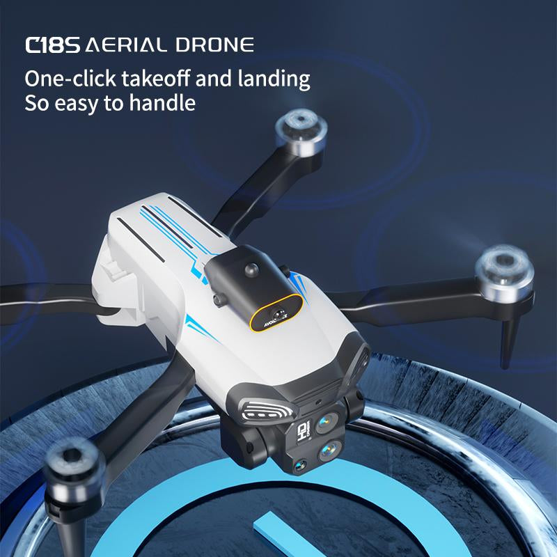 Aerial Drone 2025 C18S Pro with 4K UHD EIS Camera GPS 5G Wifi FPV Brushless Motors Optical Flow Smart Obstacle Avoidance Auto Return 360° Stunt Roll Dual Batteries