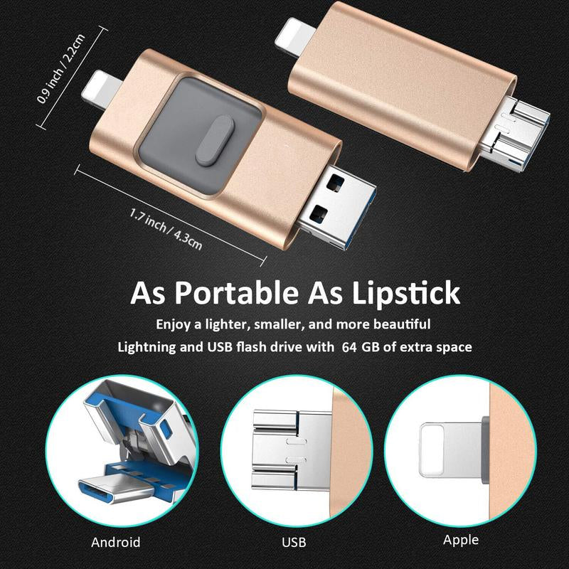 USB 3.0 Portable Flash Drive for Iphone & Type-C & Android &PC, 4 In-1 Memory Stick Thumb Drive Photo Stick Pen Drive Memoria Portátil, 64GB/128GB/256GB/512GB/1TB External Data Storage