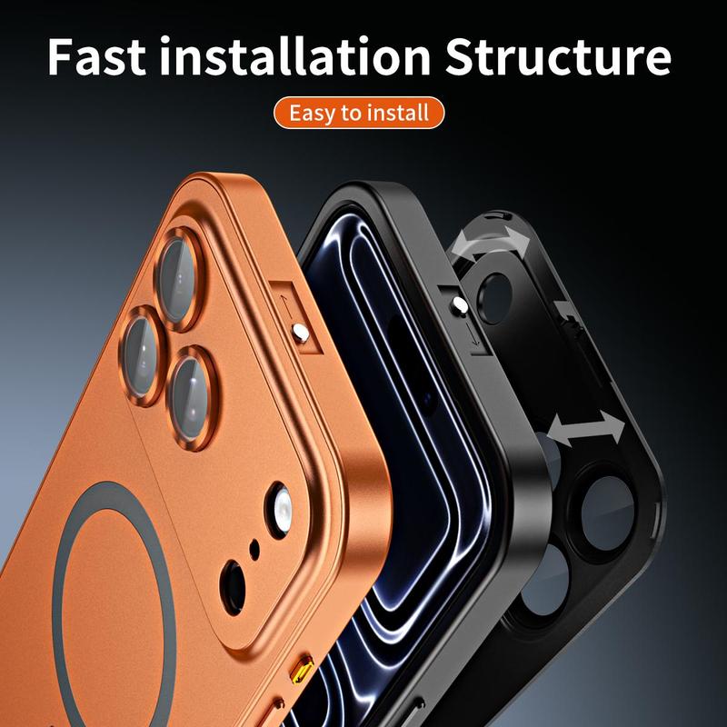 Alloy Aluminum Metal Frame with MagSafe Magnetic PC Backboard (Not a full metal case), Phone Case for iPhone 17 Pro Max 17 Air 17Pro 16 15 14 13 12 Pro Max, Ultra Thin Phone Cover with Full Coverage Lens Protector,Wireless Charging Durable Shockproof Case