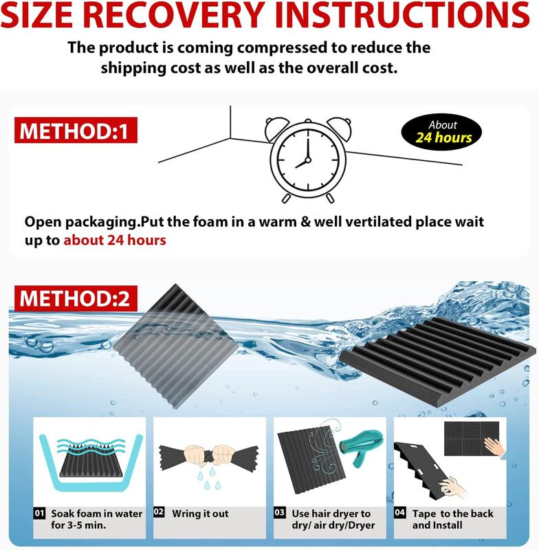 12 Pack Acoustic Panels 1 X 12 X 12 Inches - Acoustic Foam - High Density- Soundproof Studio Wedges - Charcoal