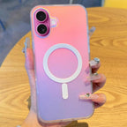 Foreign Heart Holographic Iridescent Rainbow Phone Case for Iphone 13 14 15 16 Pro Max with Magnetic Magsafe & Screen Protector Shockproof Protection Wireless Charging Compatible Protective Casing